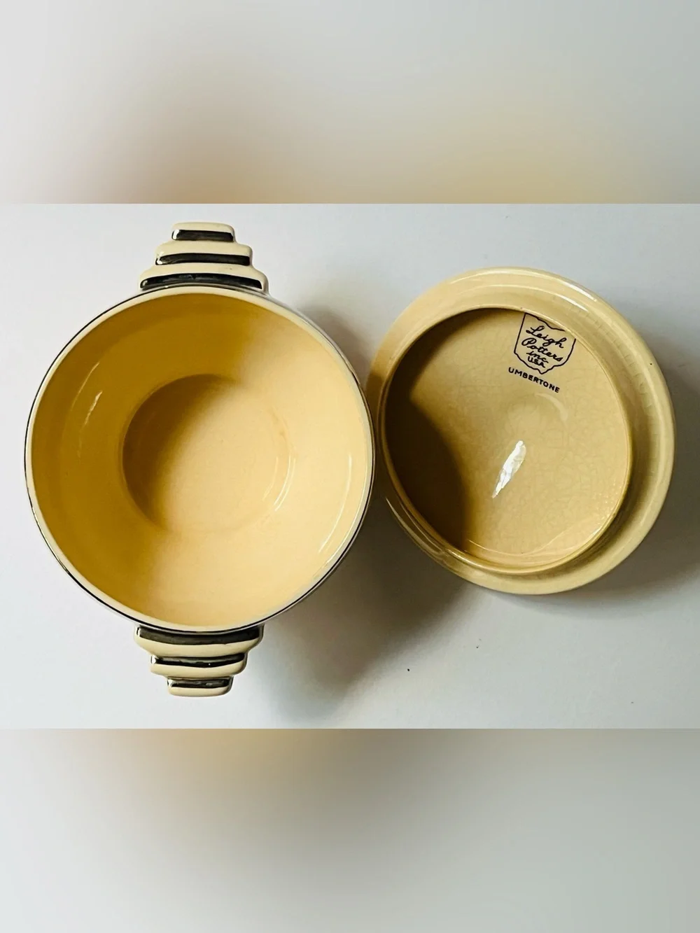 Vintage Leigh Potters, USA, Art Deco Covered Sugar Bowl